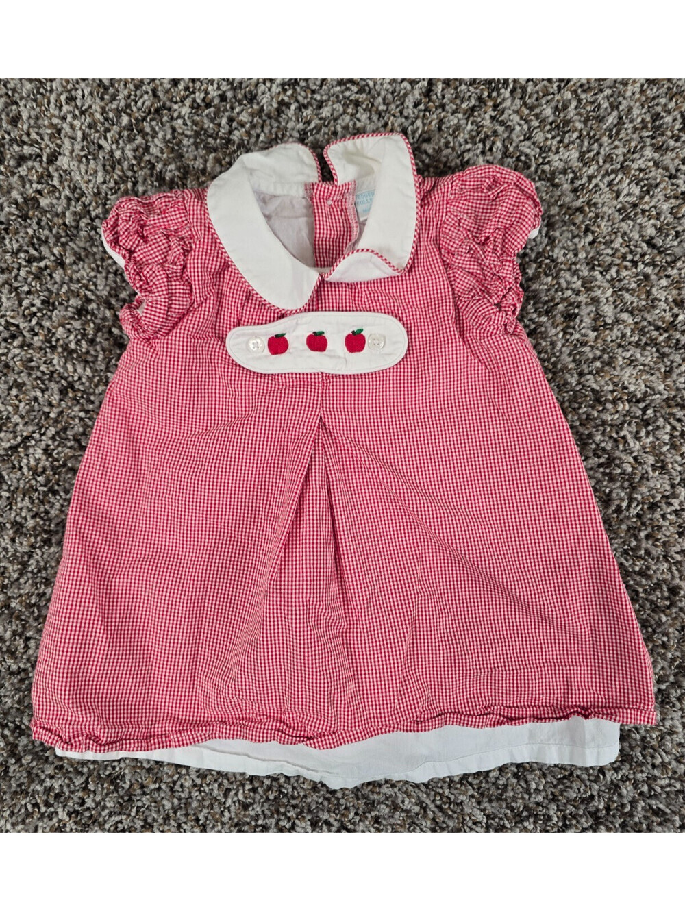 Edgehill Collection Baby Girls Sz 12M Red Gingham Dress Apple Applique